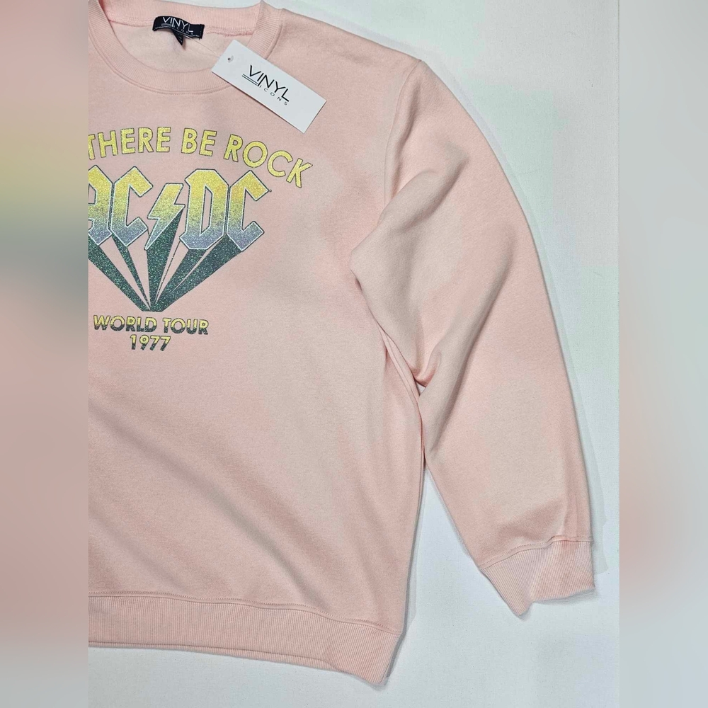 ACDC Sweater Womens Large Pink Green‎ 70s Retro Inspired Graphic Sweatshirt - Picture 6 of 7